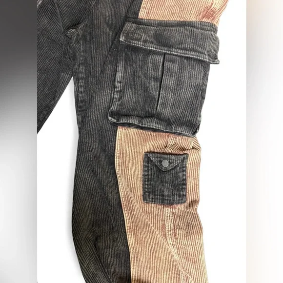Stoosh Black and Tan Corduroy Color Block Cargo Pants - Picture 5 of 10